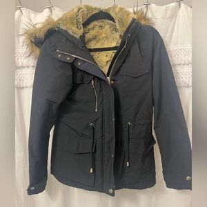 Top Shop Winter Jacket (navy) with fur hood